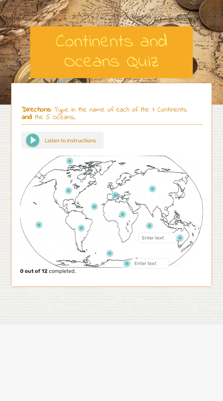 Continents And Oceans Quiz Interactive Worksheet By Seth Mcclurkin Wizer Me