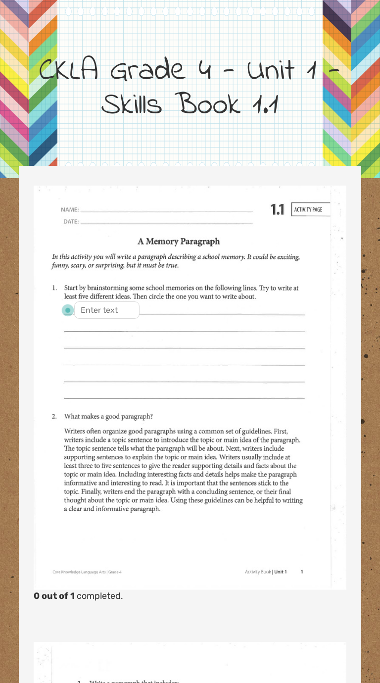 CKLA Grade 4 - Unit 1 - Skills Book 1.1 worksheet preview image