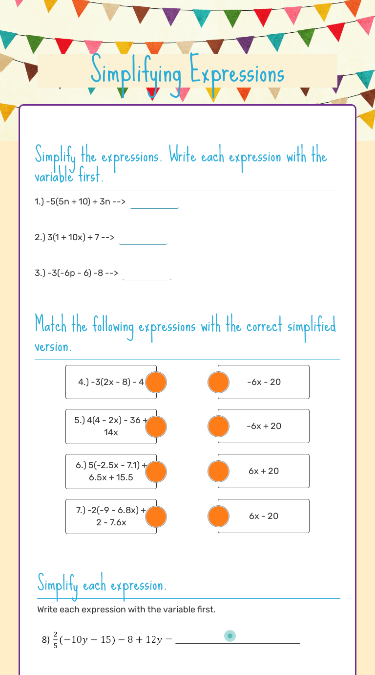 Simplifying Expressions | Interactive Worksheet By Shelby Wambold ...