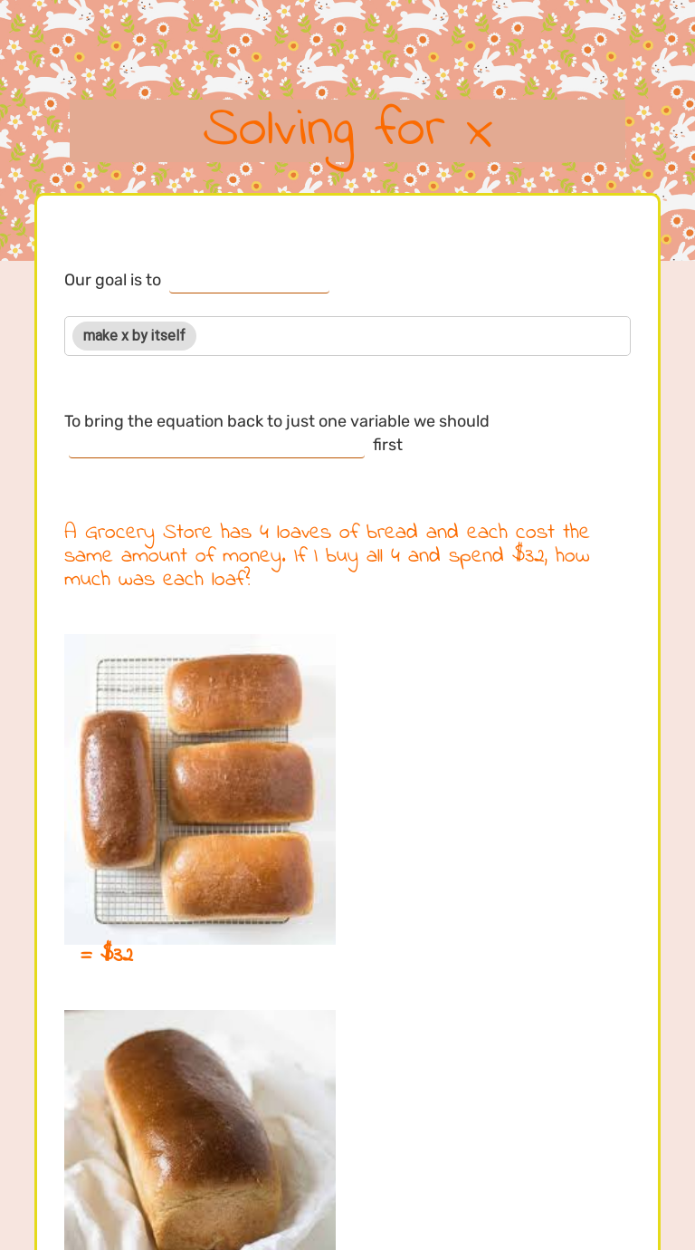 Solving for x worksheet preview image