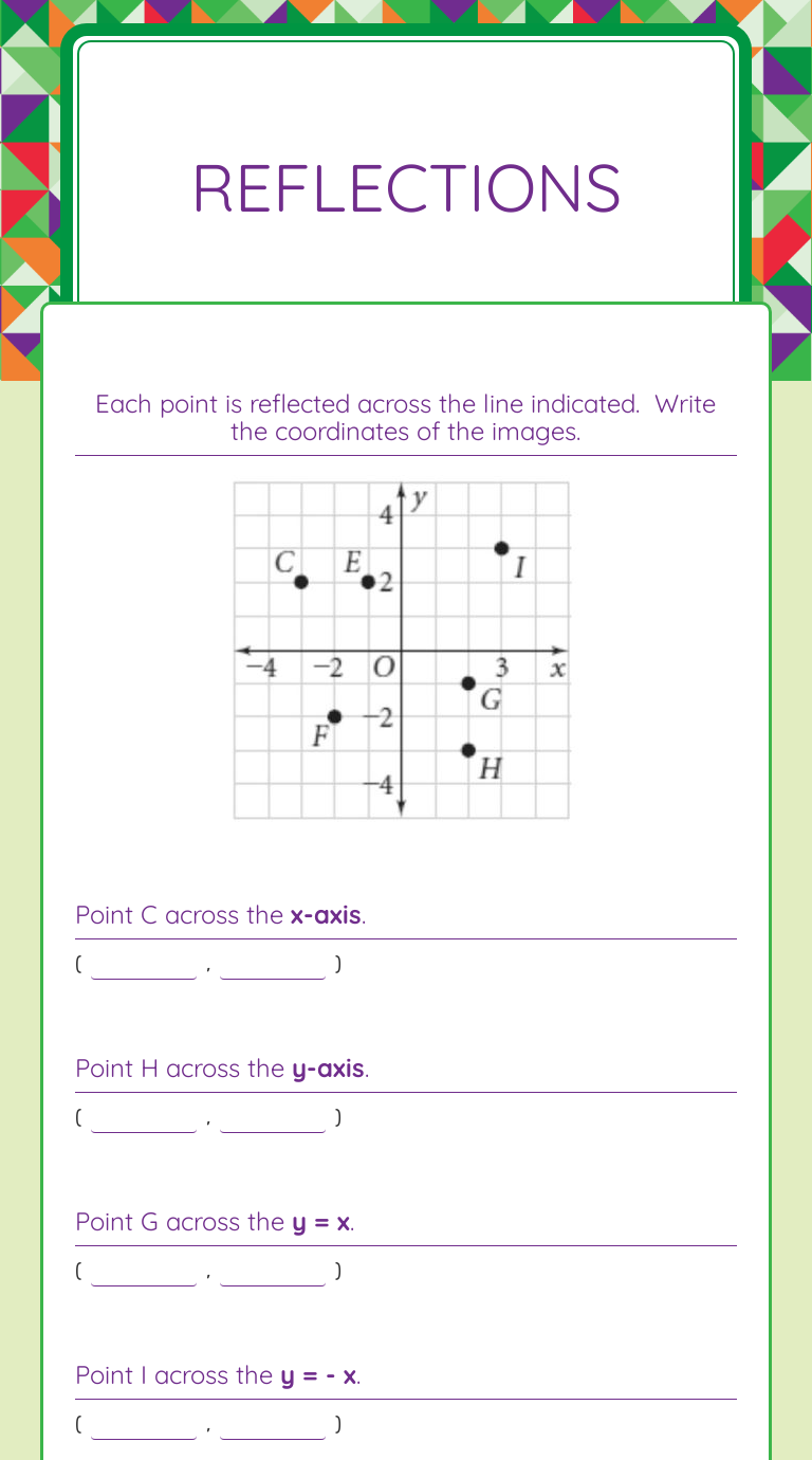 Reflections Interactive Worksheet By Andy Mclynch Wizer Me