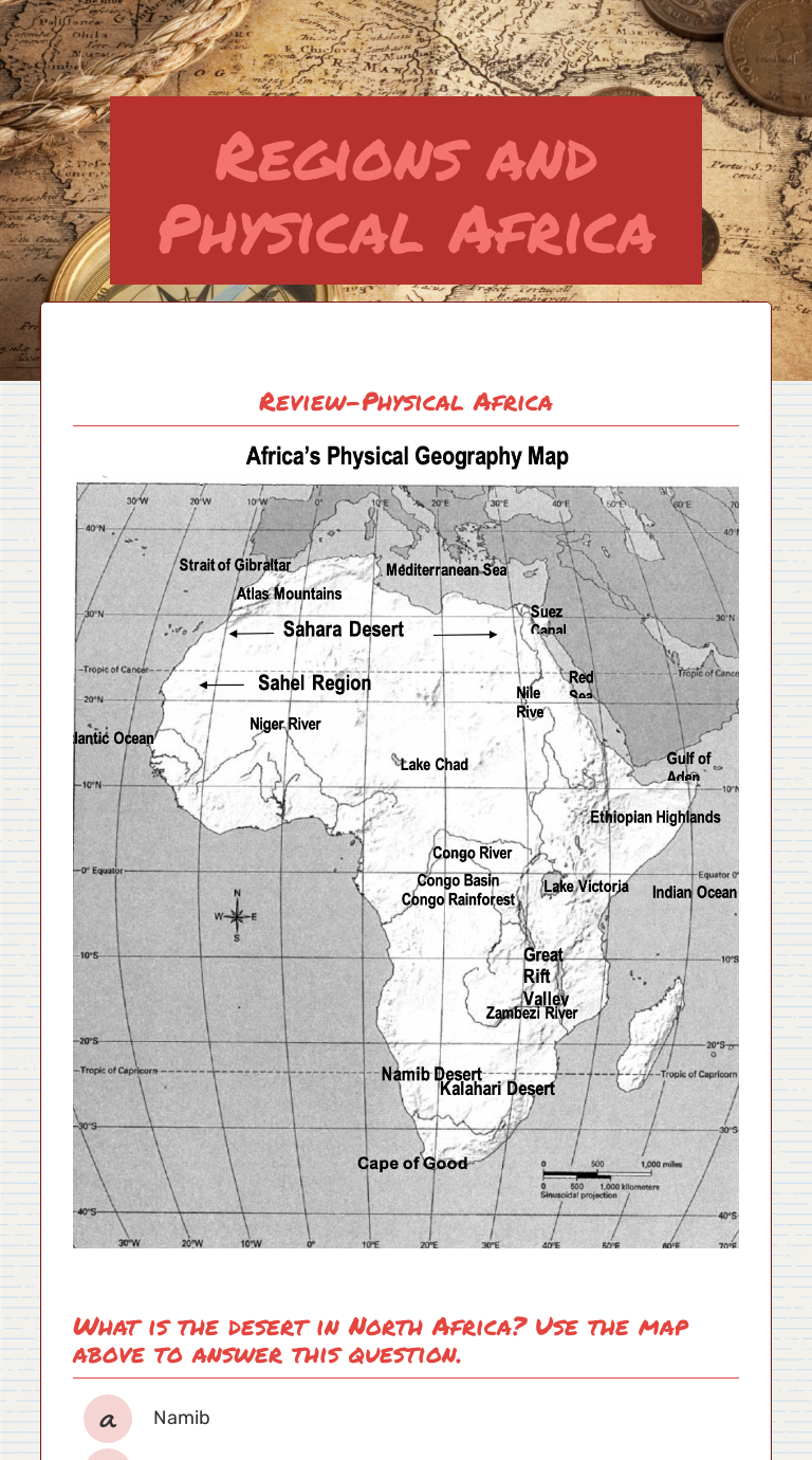 Regions and Physical Africa Interactive Worksheet by Tara Trainor