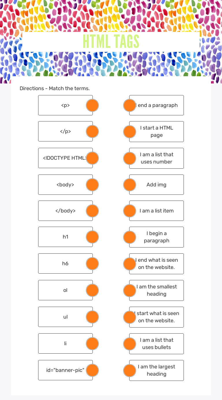 HTML TAGS | Interactive Worksheet by Eman Albanna | Wizer.me