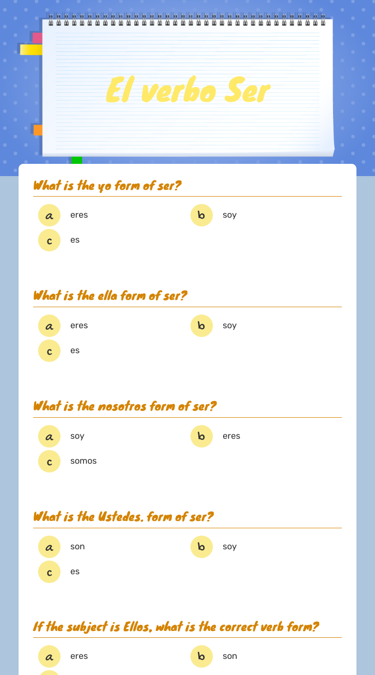 El verbo Ser Interactive Worksheet by Andrea Gregg Wizer.me
