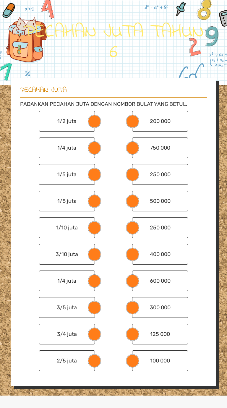 Pecahan Juta Tahun 6 Interactive Worksheet By Maizatul Hanim Binti Md Taib Moe Wizer Me