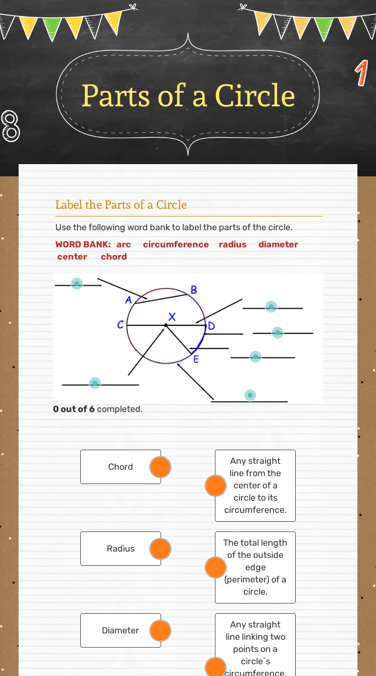 Parts of a Circle  Interactive Worksheet by Tripti Rajora  Wizer.me For Parts Of A Circle Worksheet