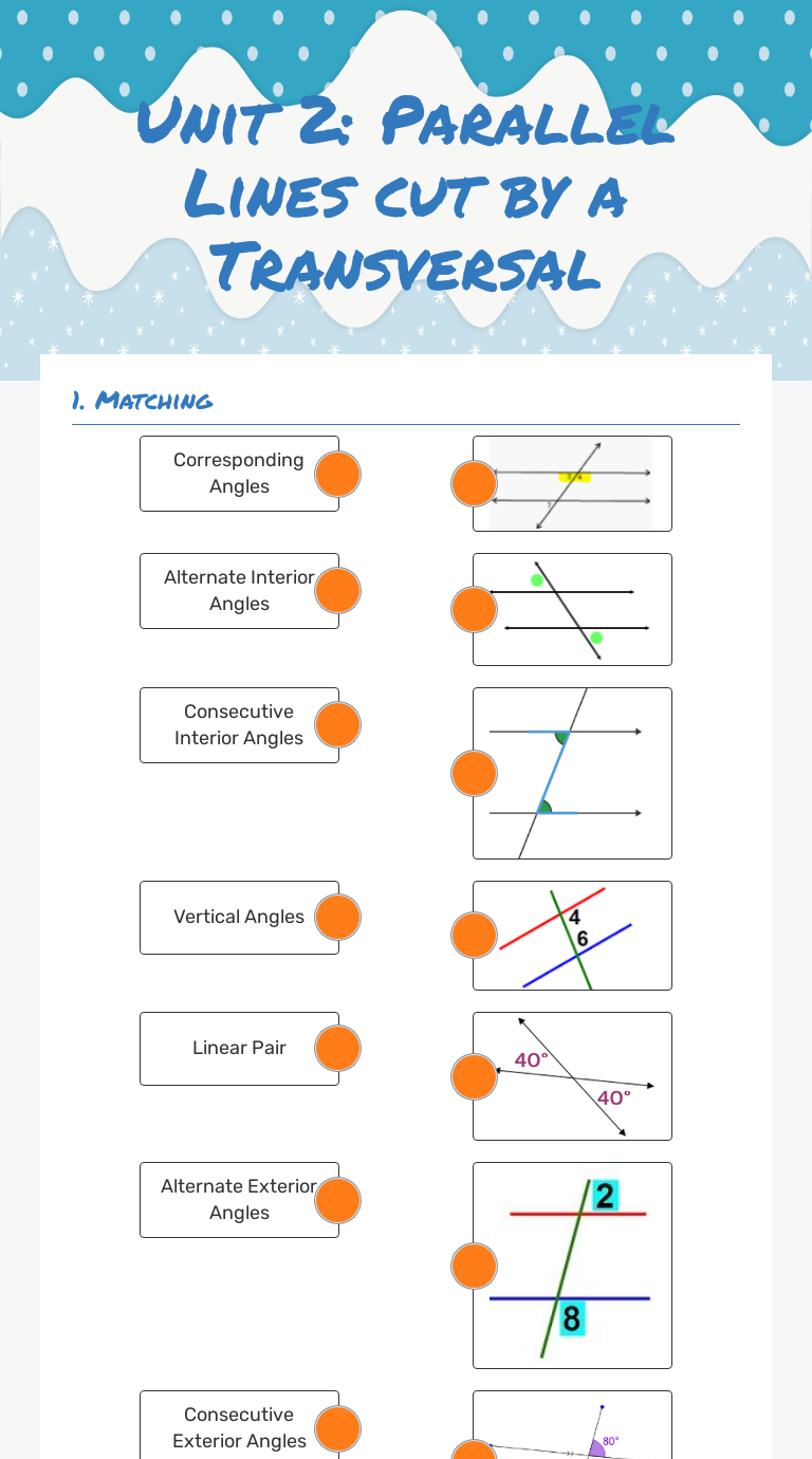 Unit 2: Parallel Lines cut by a Transversal Grade 10 worksheet preview