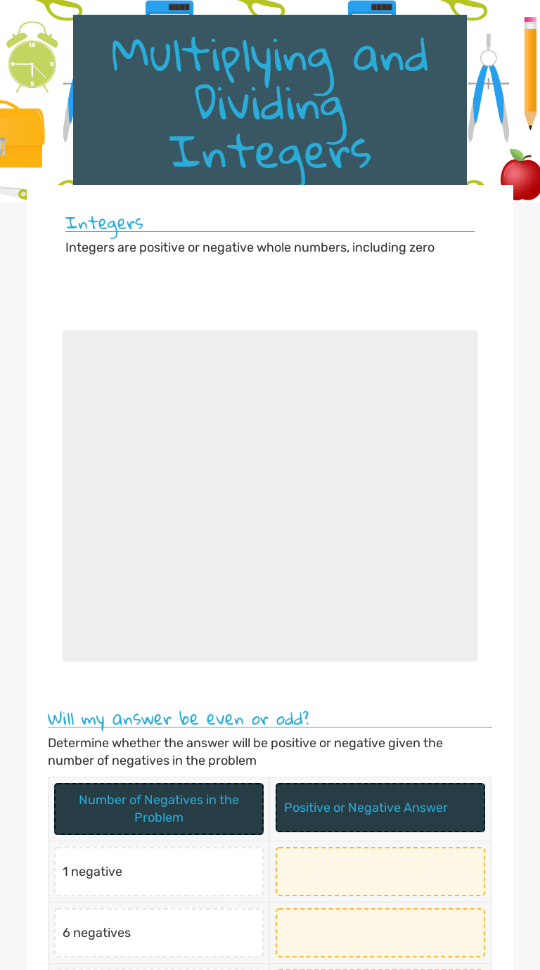 Multiplying and Dividing Integers worksheet preview image