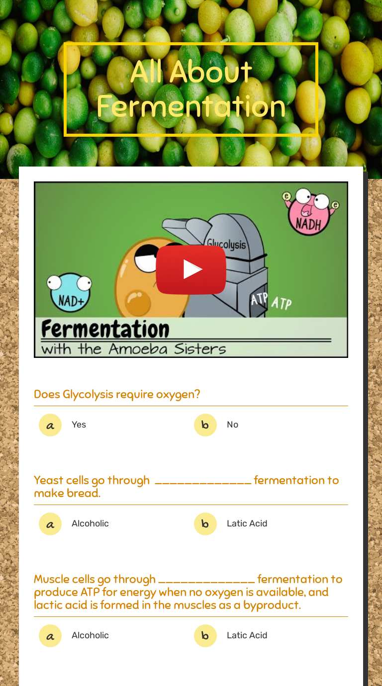 All About Fermentation Interactive Worksheet by Shawn Pursell Wizer.me