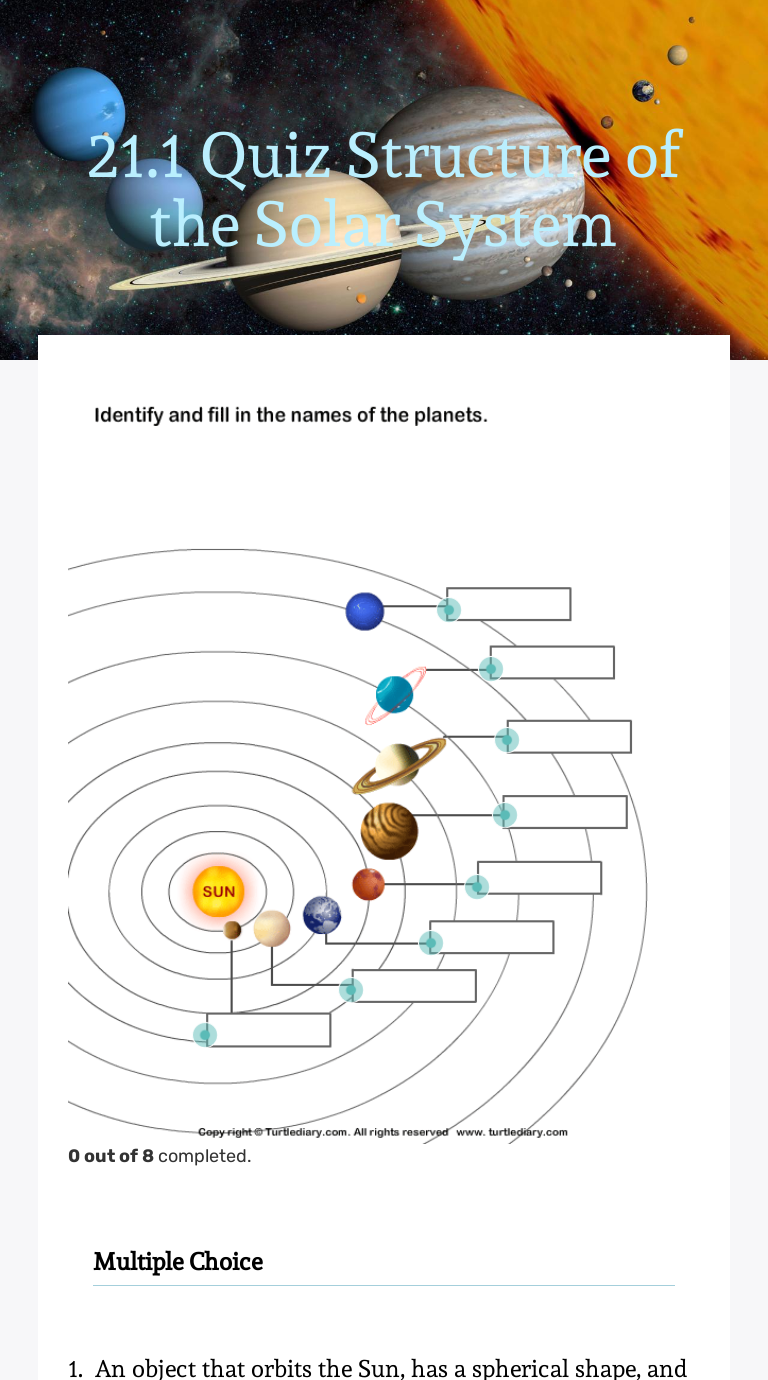 21 1 quiz structure of the solar system interactive worksheet by valerie hill wizer me