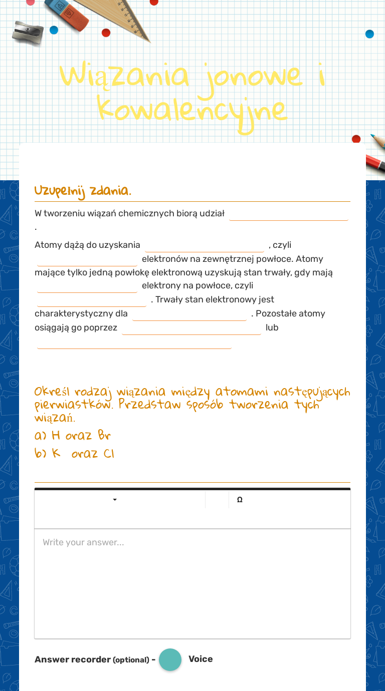 Wiązania jonowe 
i kowalencyjne worksheet preview image