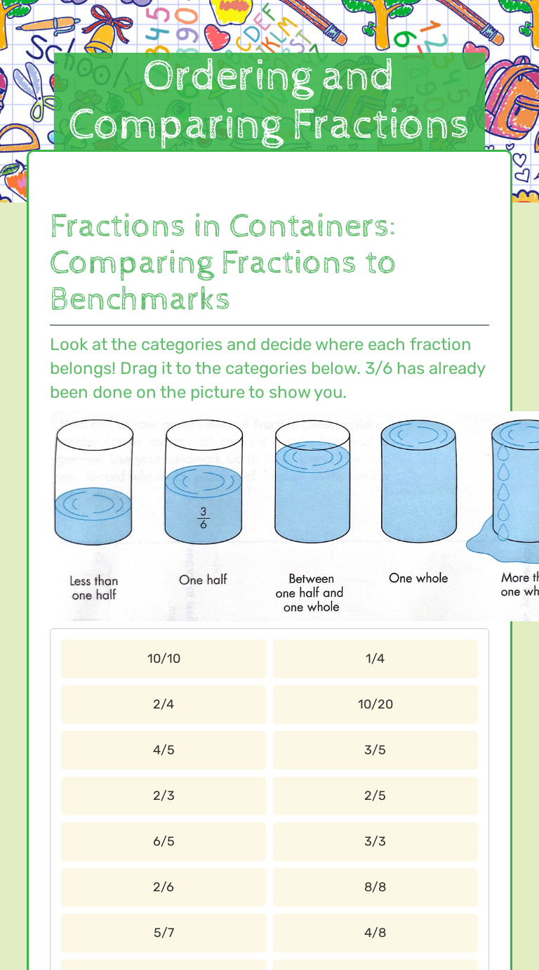 Ordering and Comparing Fractions | Interactive Worksheet by Katie