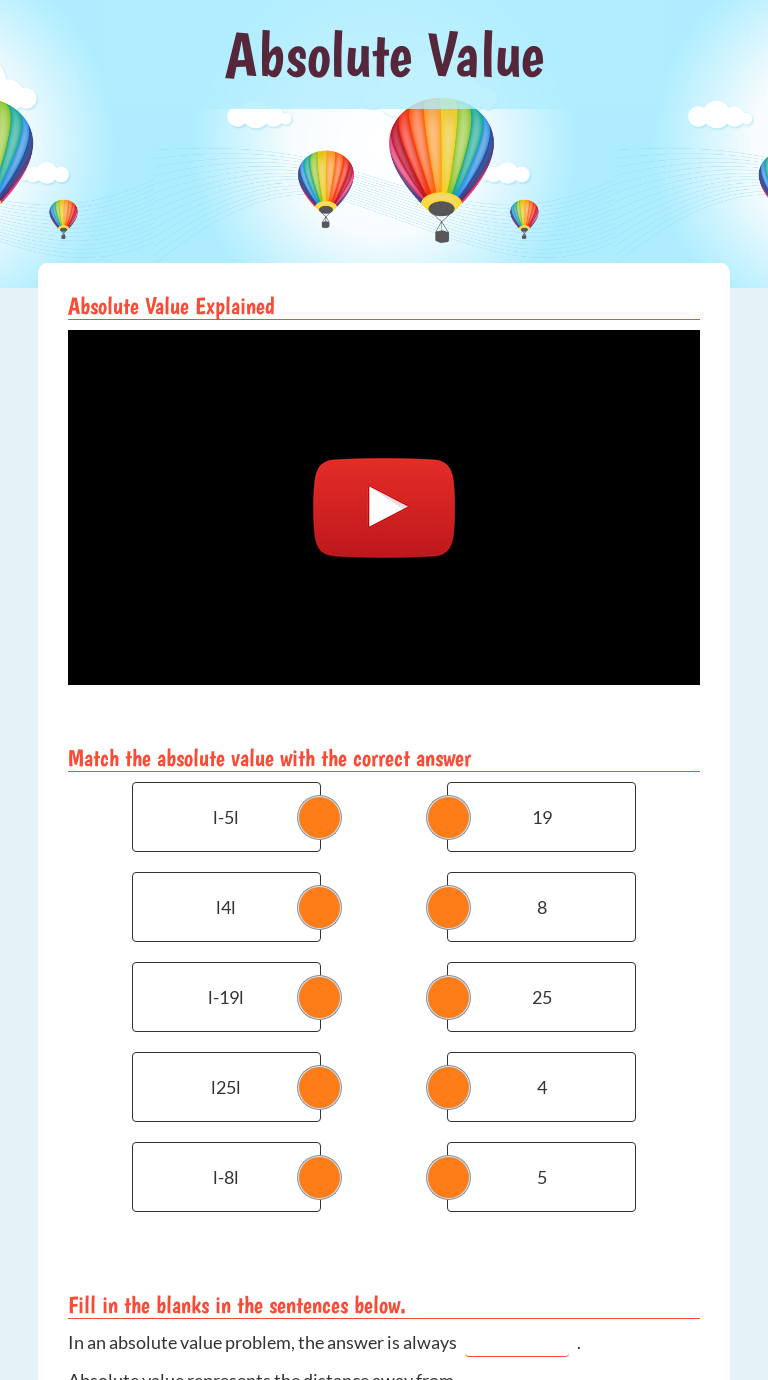 Absolute Value | Interactive Worksheet by Meghann Urewicz | Wizer.me