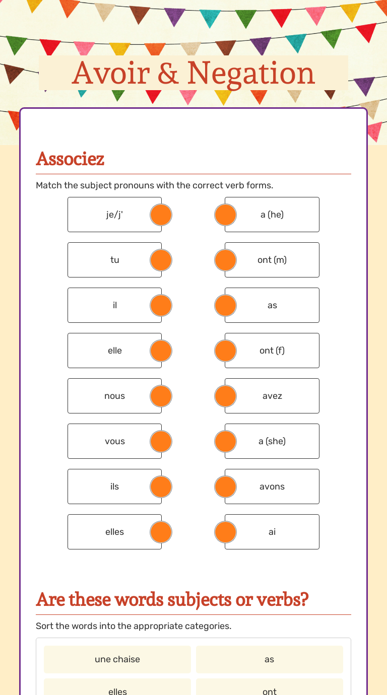 Avoir &amp; Negation | Interactive Worksheet by Elizabeth Oliva | Wizer.me