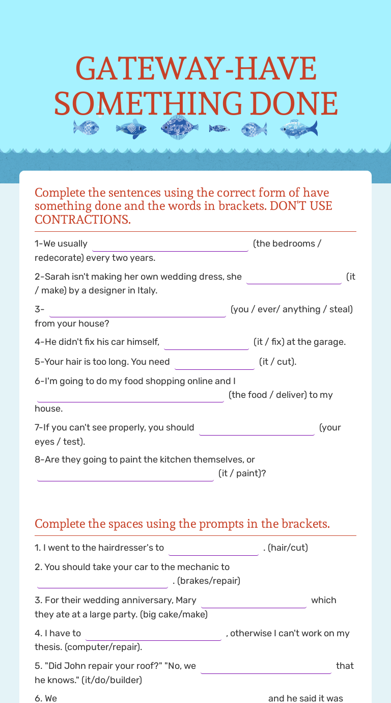 GATEWAY-HAVE SOMETHING DONE Grade 11 worksheet preview