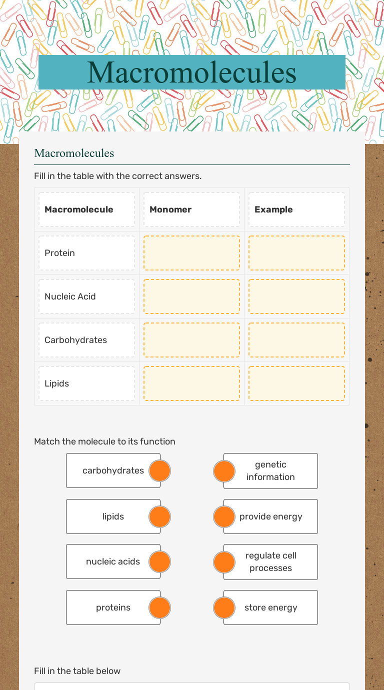 Macromolecules  Interactive Worksheet by Emile Milam  Wizer.me With Regard To Macromolecules Worksheet Answer Key