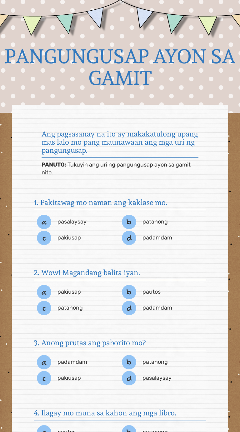 Ibat Ibang Uri Ng Pangungusap Ayon Sa Gamit Worksheet