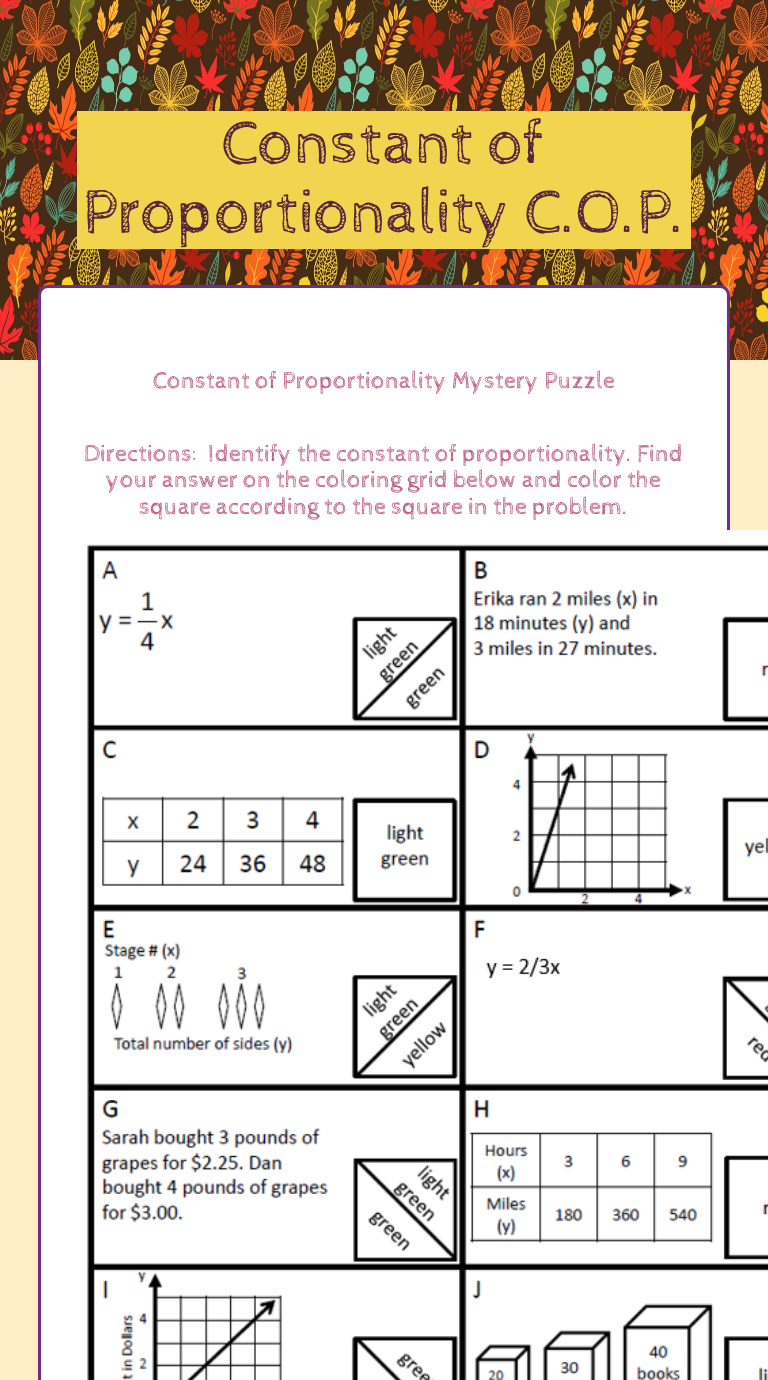 Constant of Proportionality C O P Interactive Worksheet by Angeliki