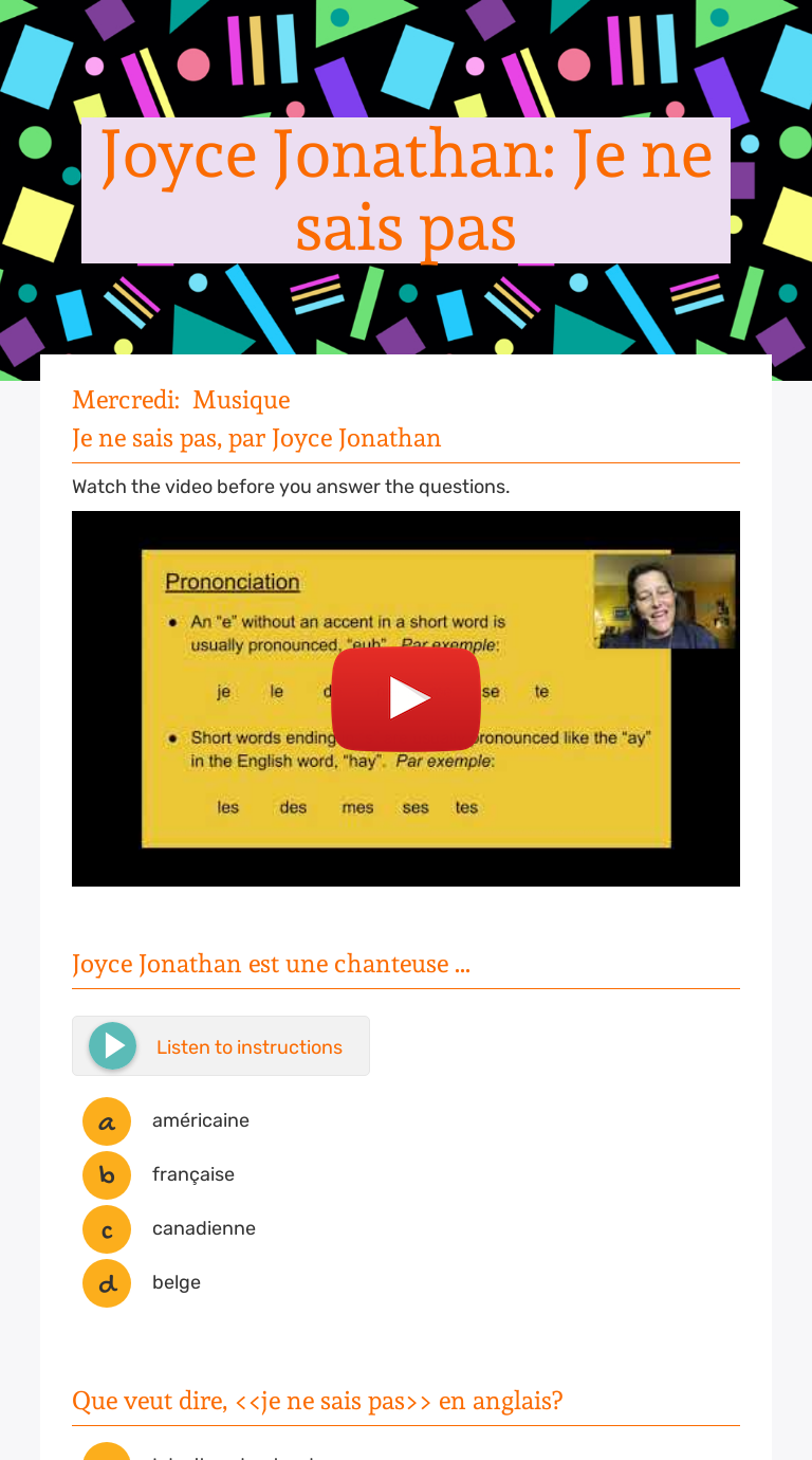 Je Ne Sais Pas Joyce Jonathan Paroles