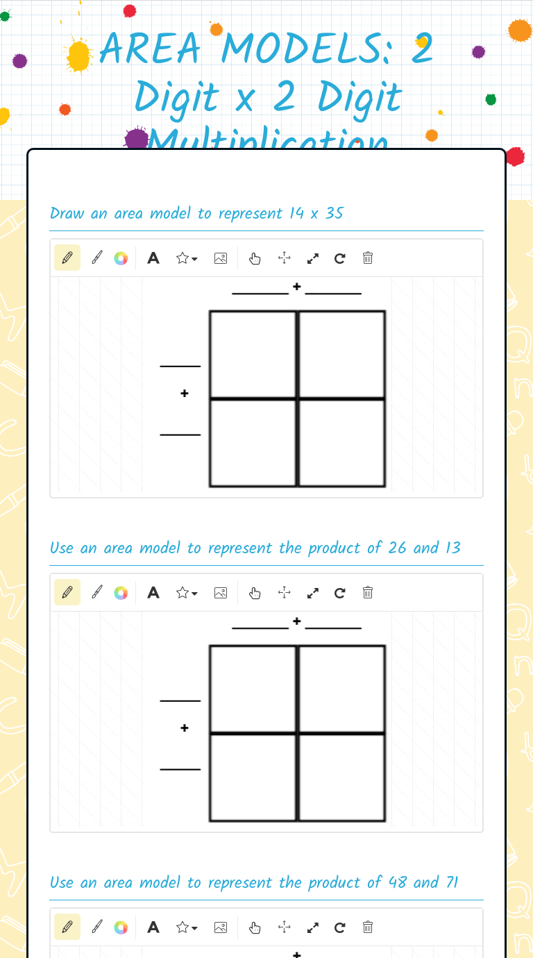 area models 2 digit x 2 digit multiplication interactive worksheet by jennifer abbey wizer me