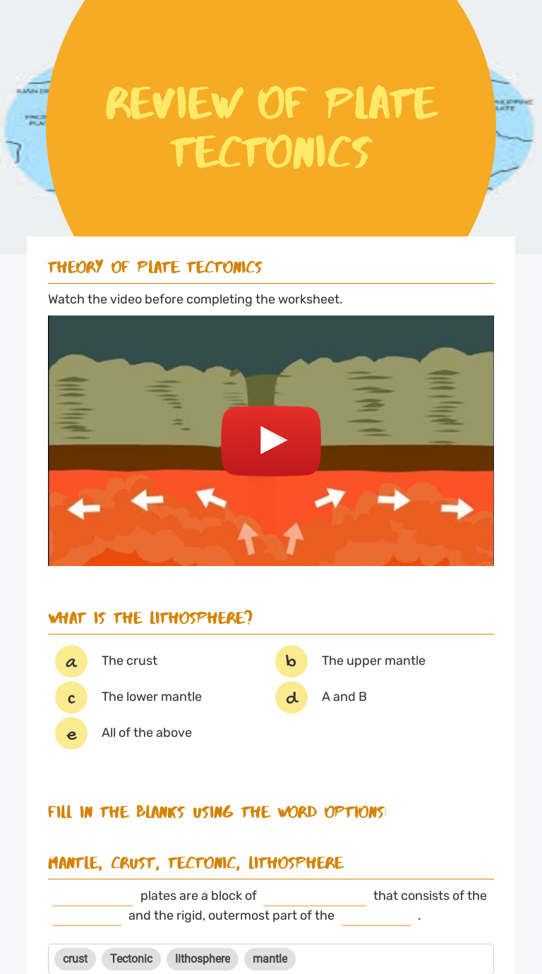 plate tectonics assignment