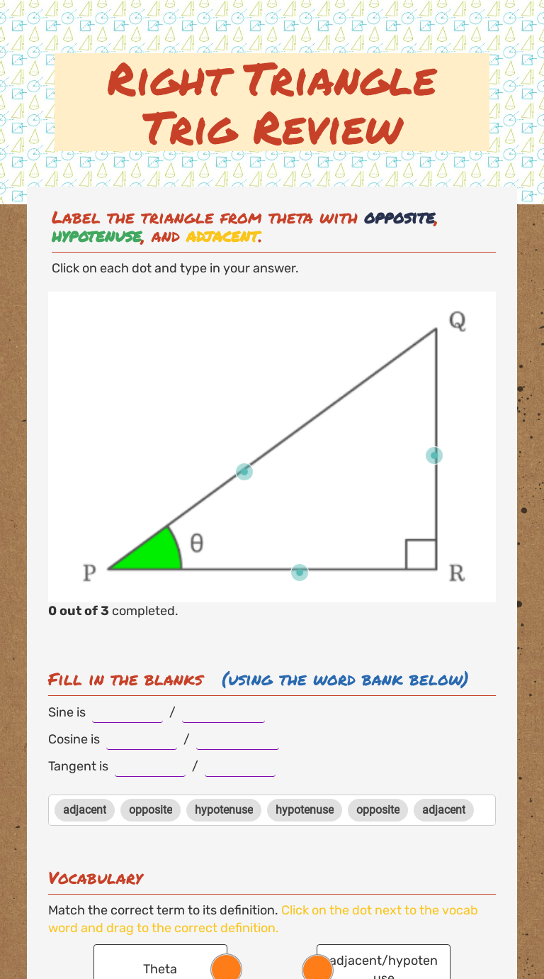 Right Triangle Trig Review Interactive Worksheet by Mary Gore Wizer.me