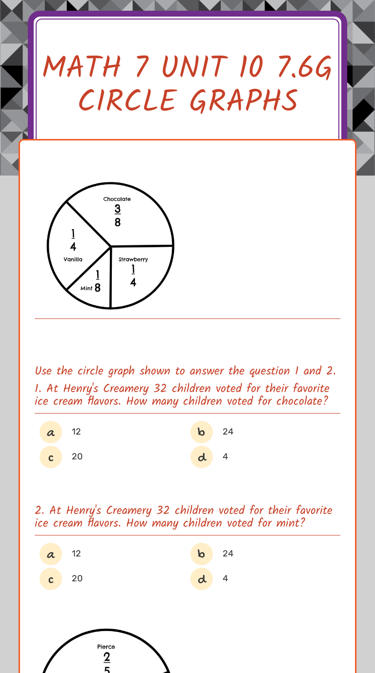 Circle Graphs Worksheet 7th Grade