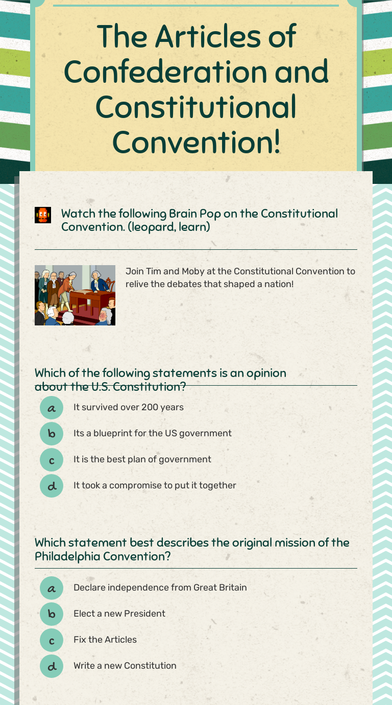 The Articles of Confederation and Constitutional Convention! worksheet preview image