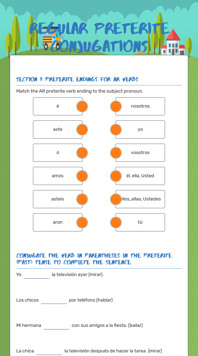 REGULAR PRETERITE CONJUGATIONS worksheet preview