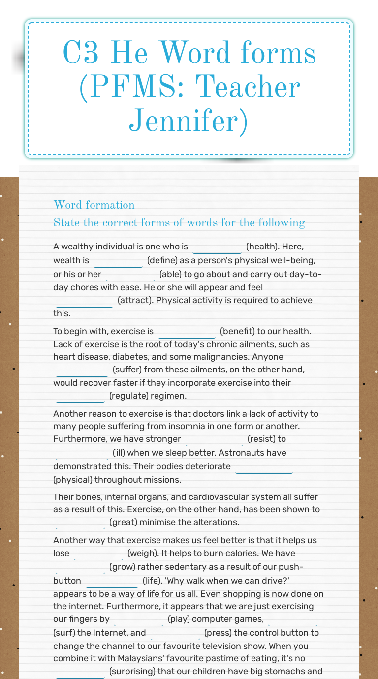 C3 He Word forms (PFMS: Teacher Jennifer) worksheet preview image