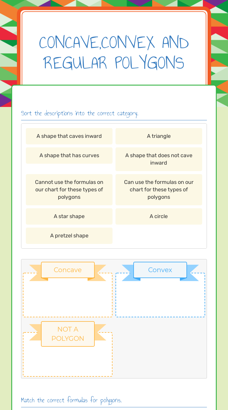Concave,convex and regular polygons worksheet preview image