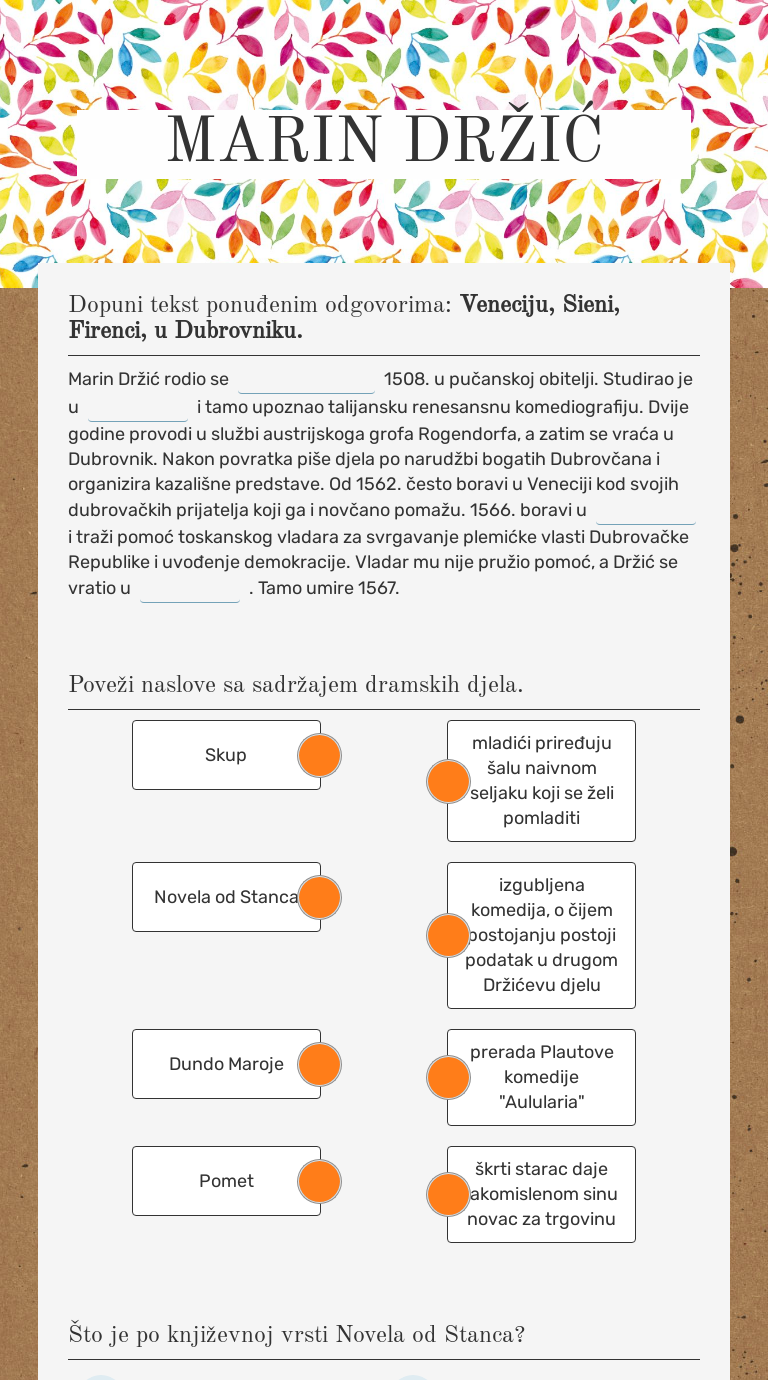 MARIN DRŽIĆ Grade 10 worksheet preview