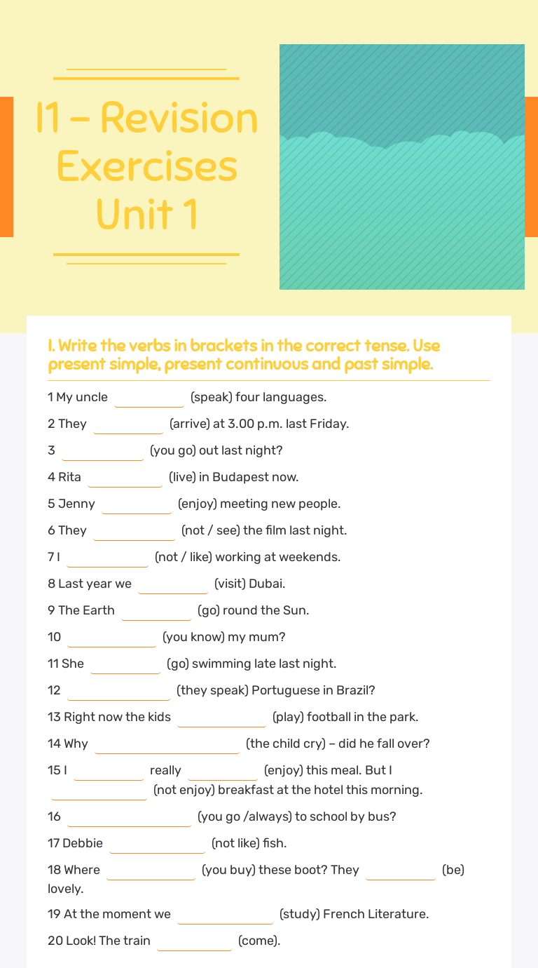 I1 - Revision Exercises Unit 1 | Interactive Worksheet By Paula Castro ...