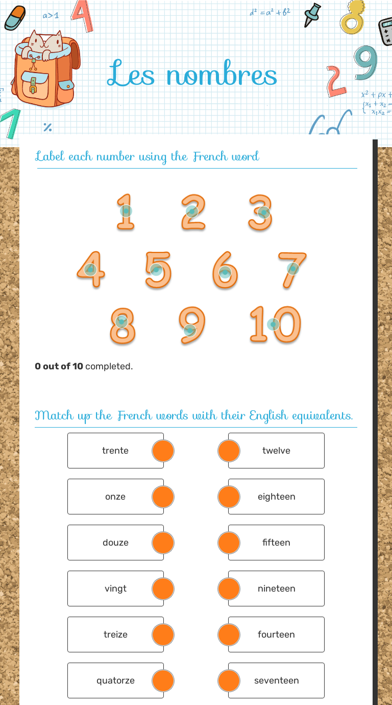 Les nombres Grade 10 worksheet preview