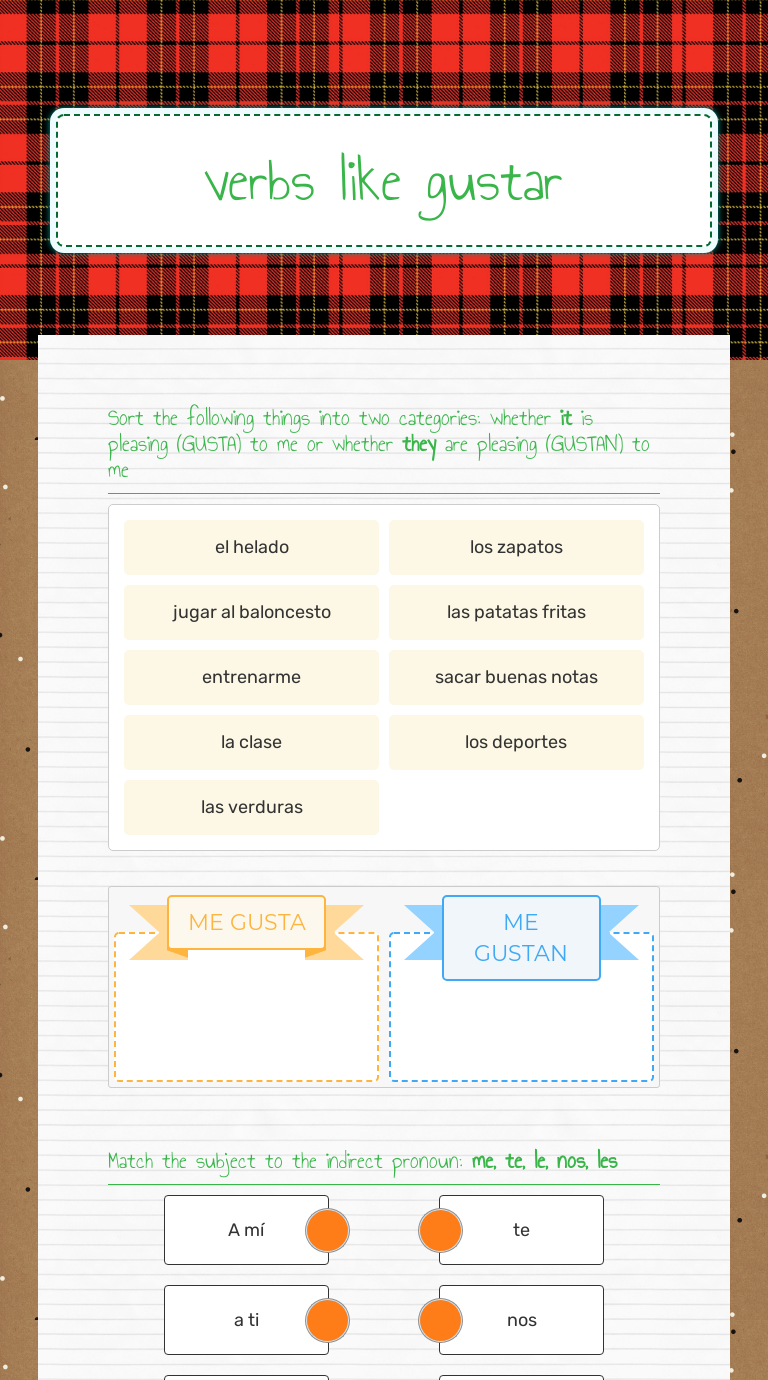 verbs like gustar Interactive Worksheet by Hannah Huggins Wizer.me