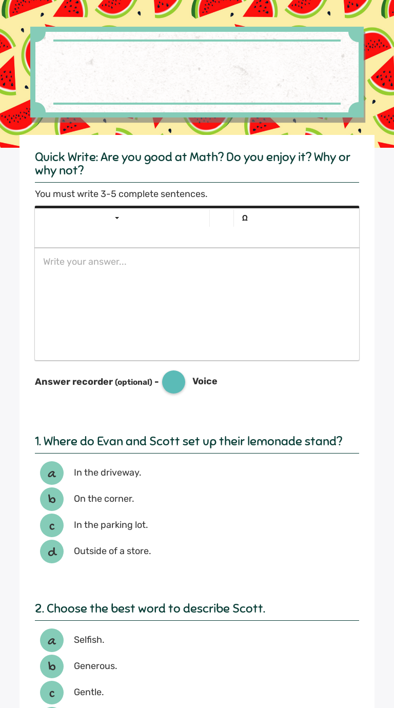 Lemonade War
Chapter 3 worksheet preview