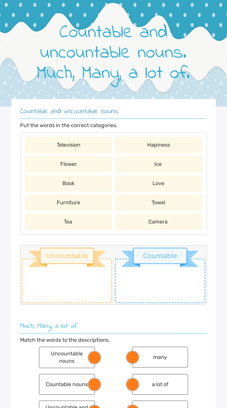 Countable And Uncountable Nouns Much Many A Lot Of Interactive