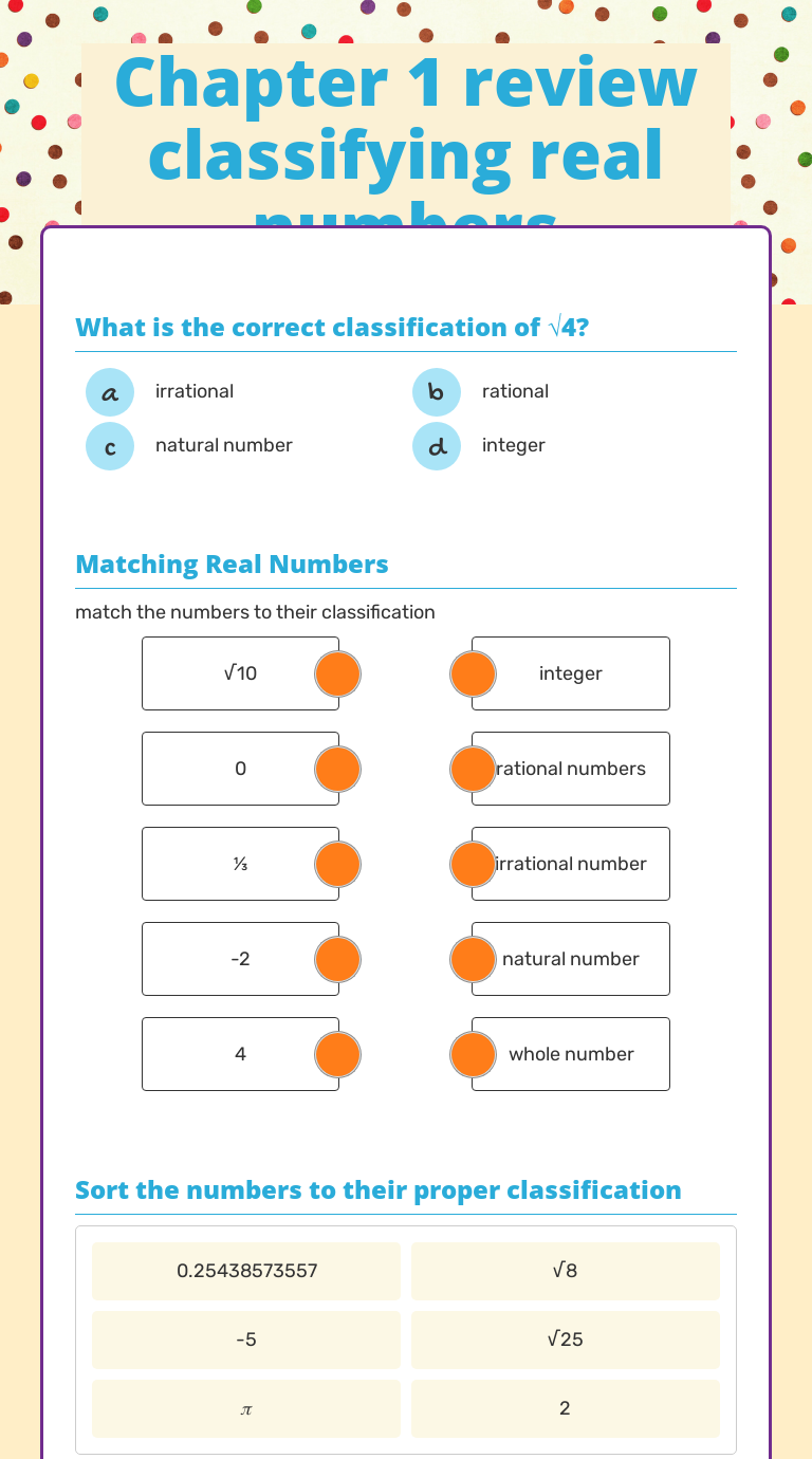 Classifying Real Numbers Worksheet - Onlineworksheet.my.id