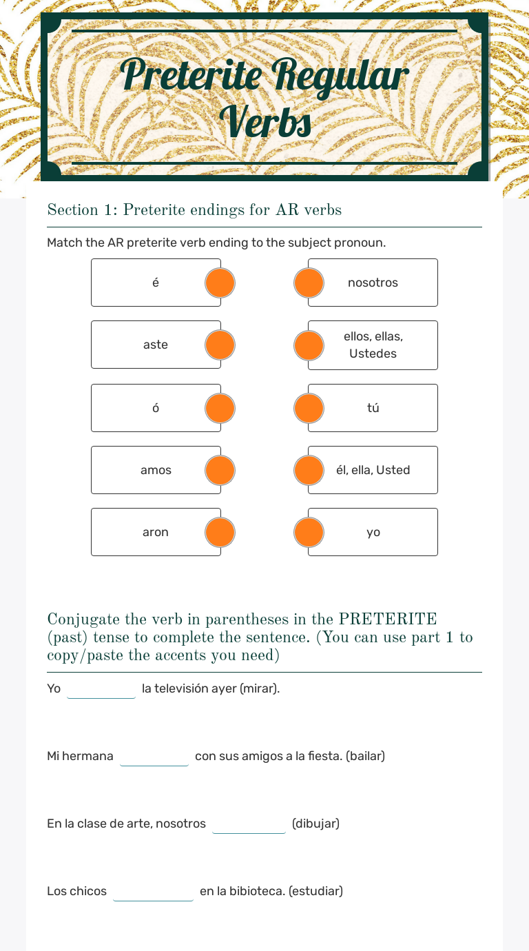 Preterite Regular Verbs Worksheet