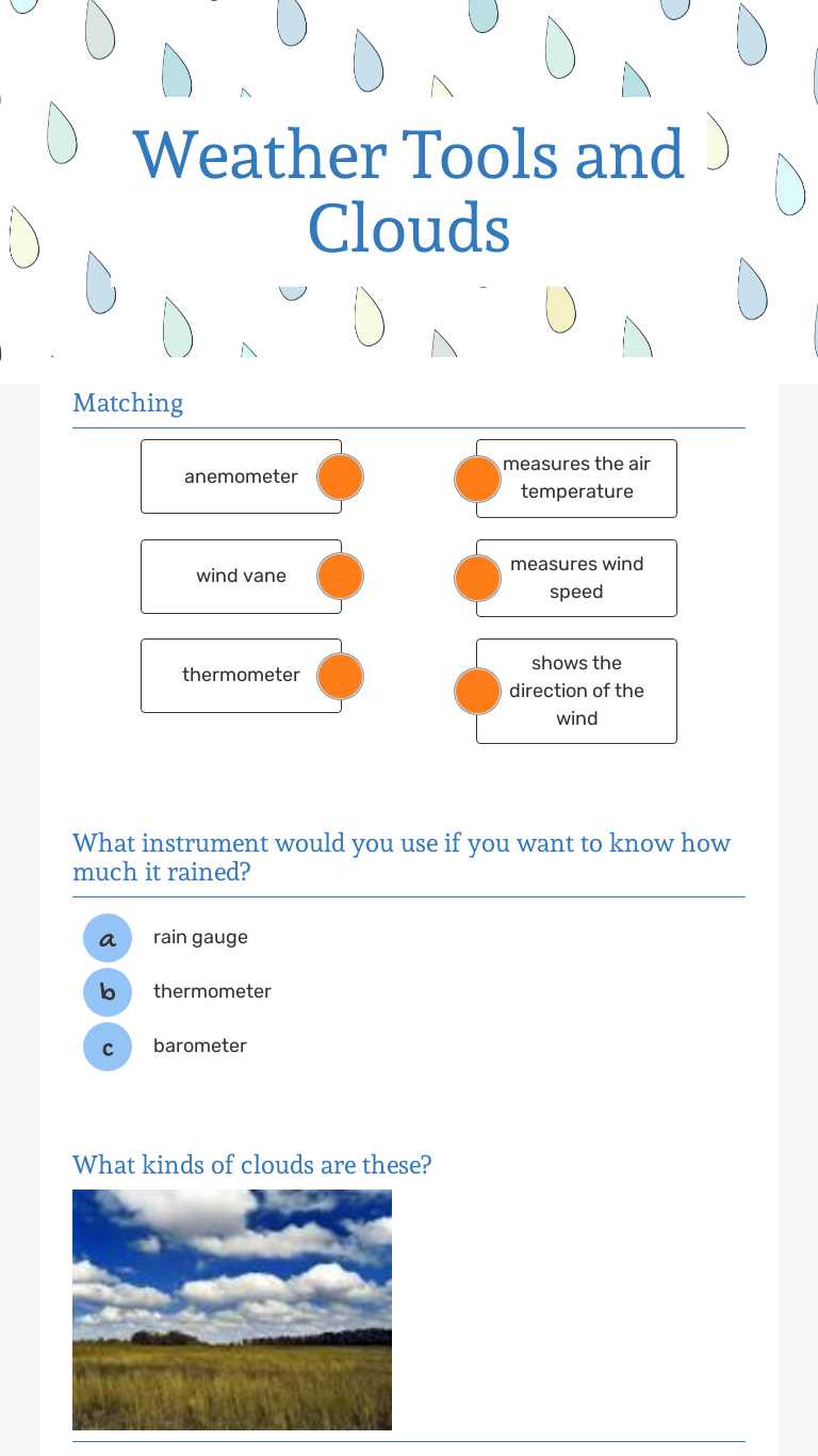 Weather Tools and Clouds worksheet