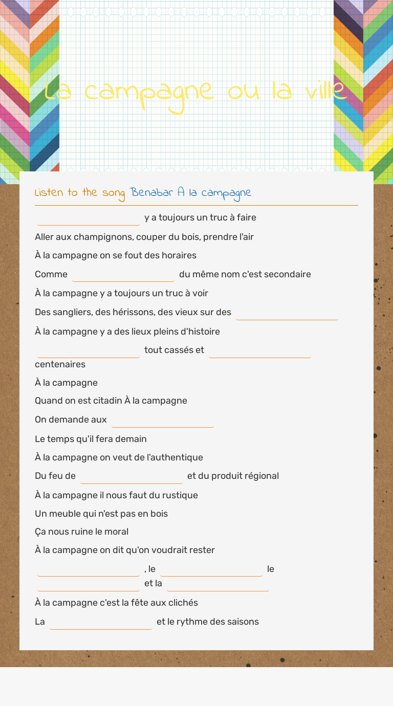 La campagne ou la ville worksheet preview