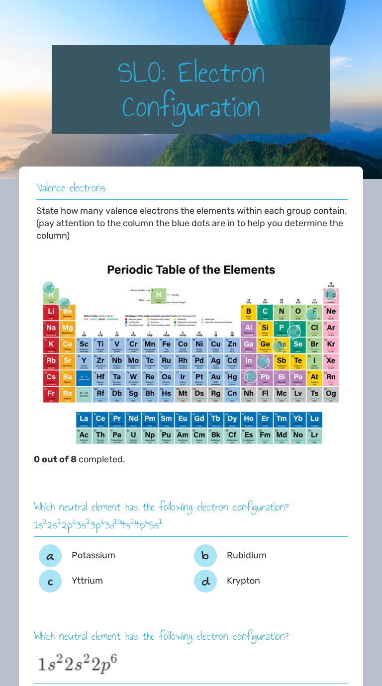 SLO: Electron Configuration worksheet preview image