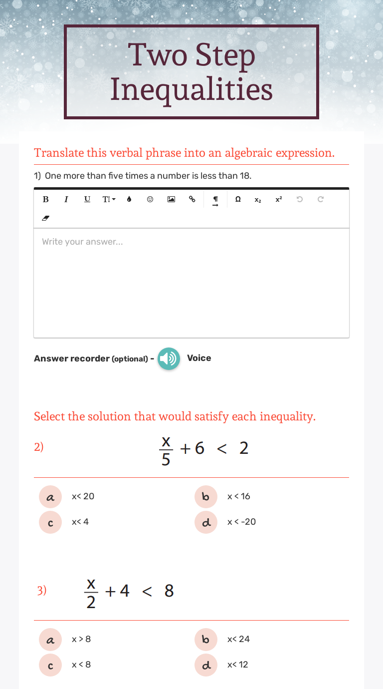 Two Step Inequalities | Interactive Worksheet by Lauren Swiatek | Wizer.me