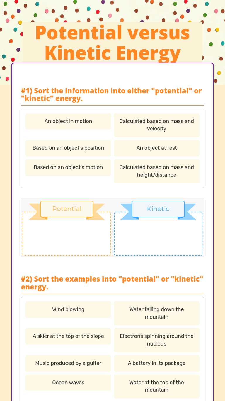 Potential Vs Kinetic Energy Worksheet