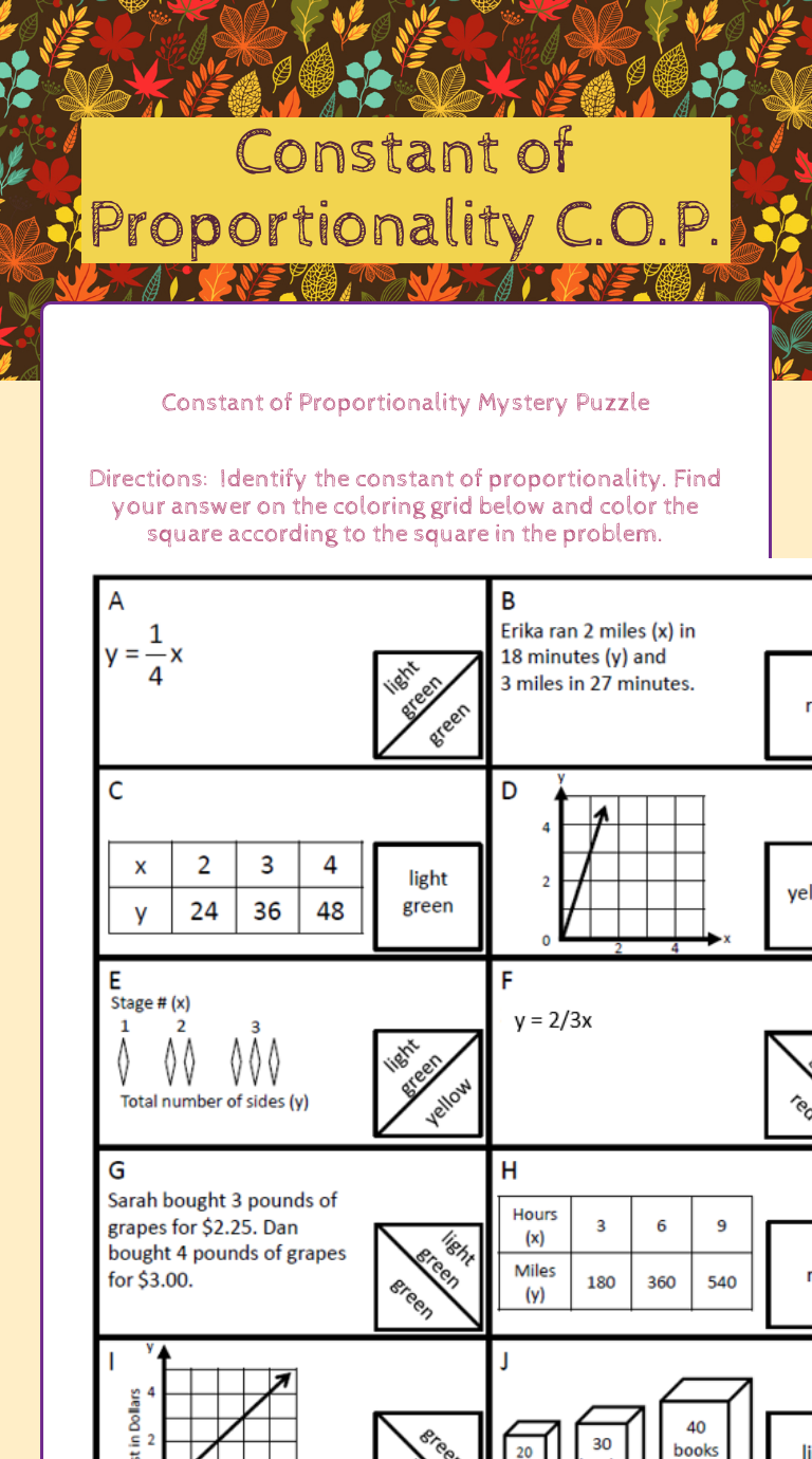 Constant Of Proportionality Worksheet - Worksheets For Home Learning