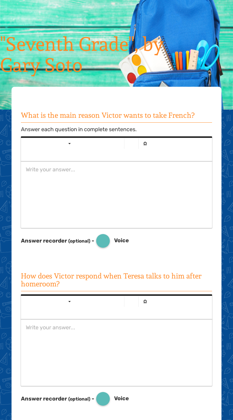 "Seventh Grade", by Gary Soto worksheet preview image