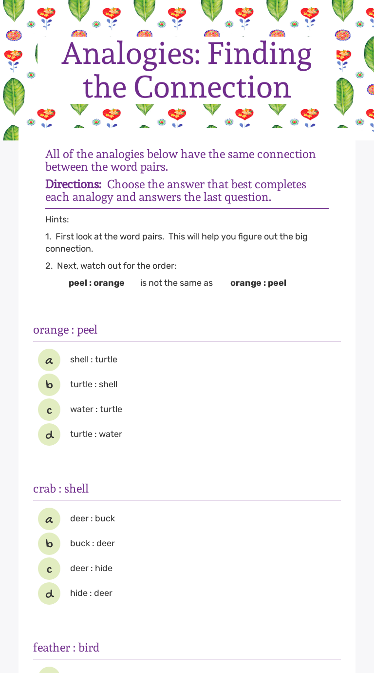 Analogies:  Finding the Connection Grade 2 worksheet preview