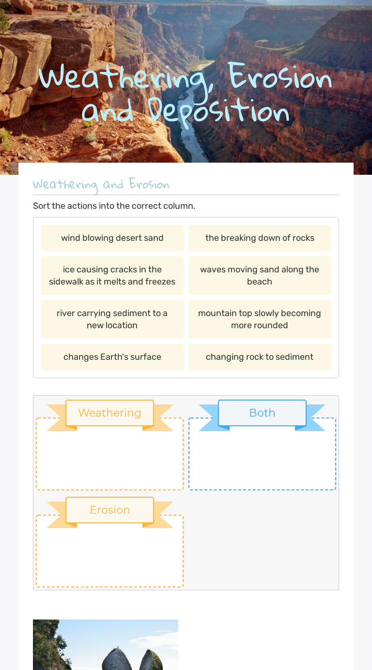 Weathering, Erosion and Deposition  Interactive Worksheet by With Regard To Erosion And Deposition Worksheet