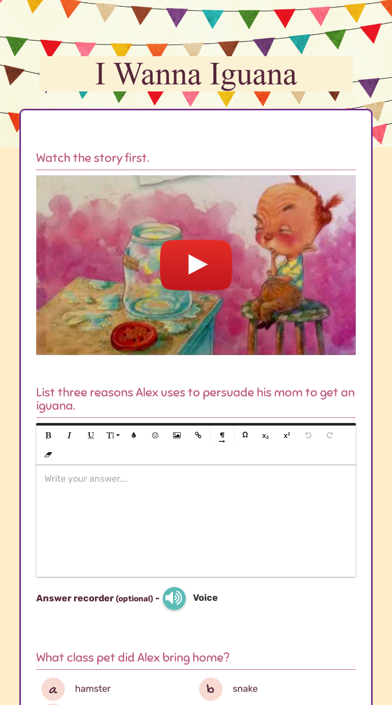 I Wanna Iguana | Interactive Worksheet by Mark Stumpff | Wizer.me