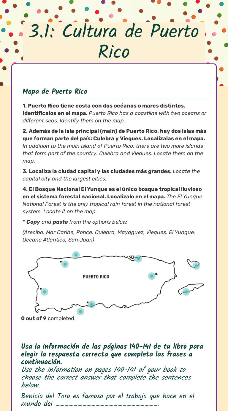 3.1: Cultura de Puerto Rico | Interactive Worksheet by Pamela Rivera